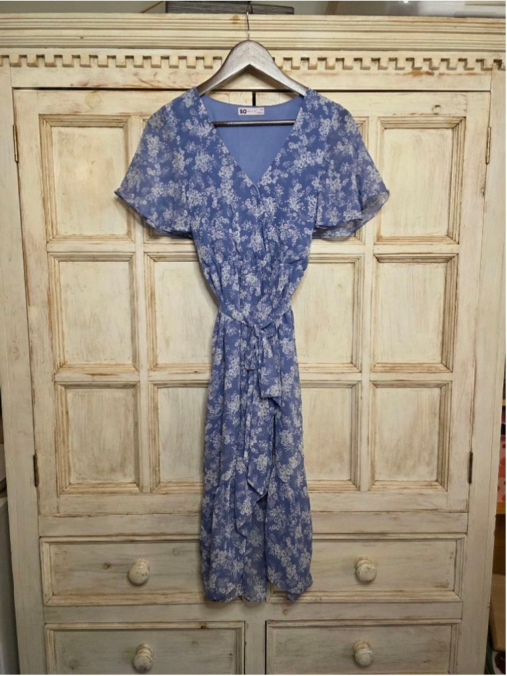Women's SO Blue & White Floral Wrap Maxi Dress XS